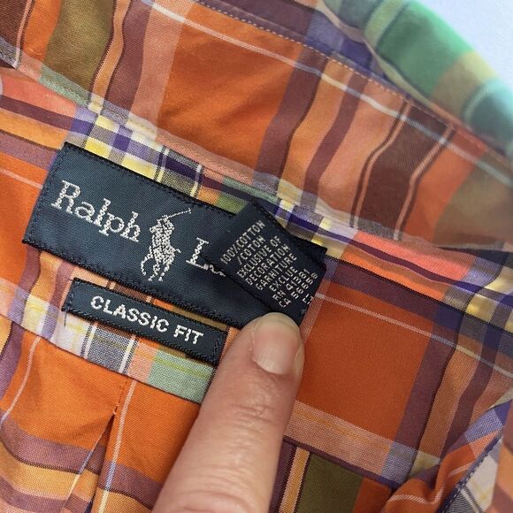 Ralph Lauren Classic Fit Orange Green Purple Plaid Long Sleeve Shirt Mens M - Picture 7 of 7